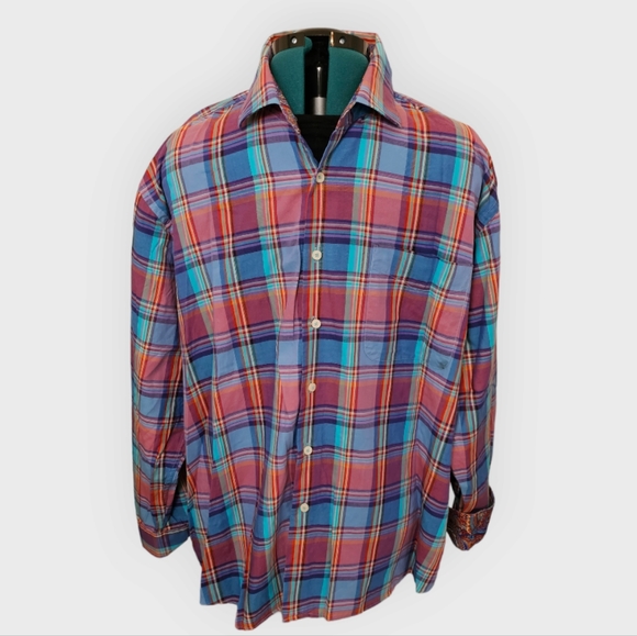 Alan Flusser Colorful Plaid Button-Down Collar Shirt, Men's XXL - Picture 1 of 9